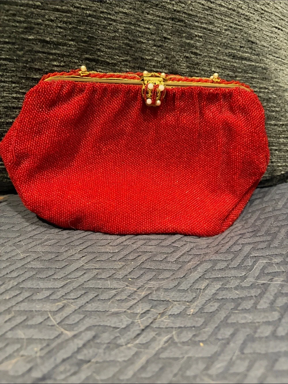 Vintage French Red Beaded Frame Clutch Purse